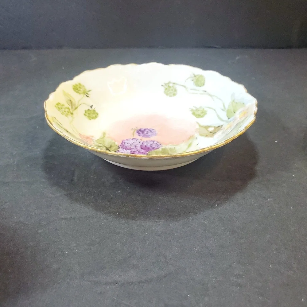 Vtg O & EG Royal Austria Hand Painted Raspberry Blackberry Berry Trinket Bowl